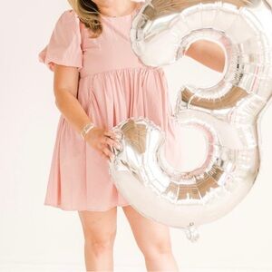 Pink Puffy Sleeve Short Dress